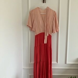 Chic Women's Maxi Dress in Peach and Red